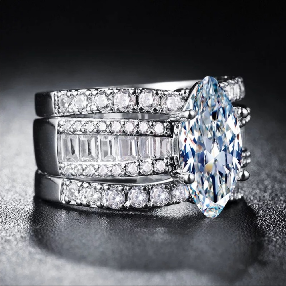 925 sterling silver marquise ring set - Picture 4 of 9